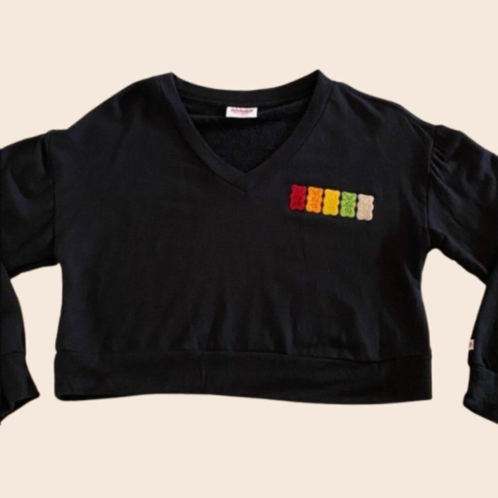 HARIBO Black Cropped Long Sleeve Light Sweatshirt Top Size Small